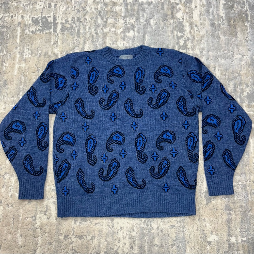 Vintage Le Tigre Blue Paisley Acrylic Dad Sweater medium